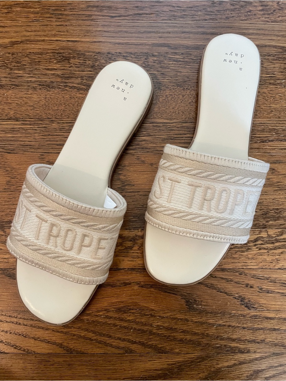 Cream Embroidered 'St Tropez' Slide Sandals
